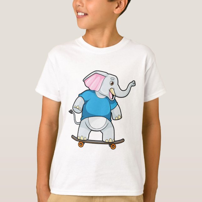 Elephant as Skater with Skateboard T-Shirt (Front)