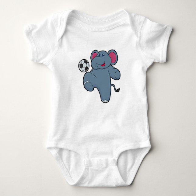 Elephant as Soccer player with Soccer ball Baby Bodysuit (Front)
