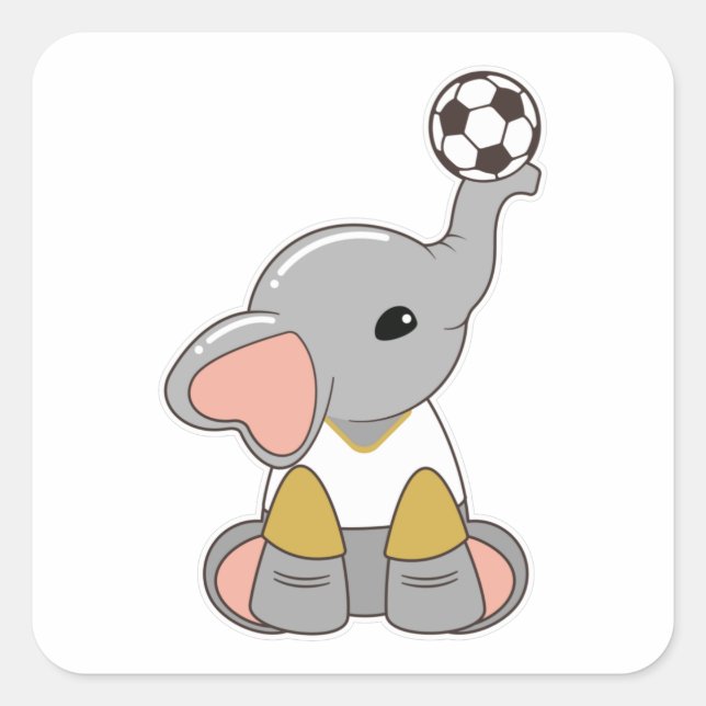 Elephant as Soccer player with Soccer ball Square Sticker (Front)