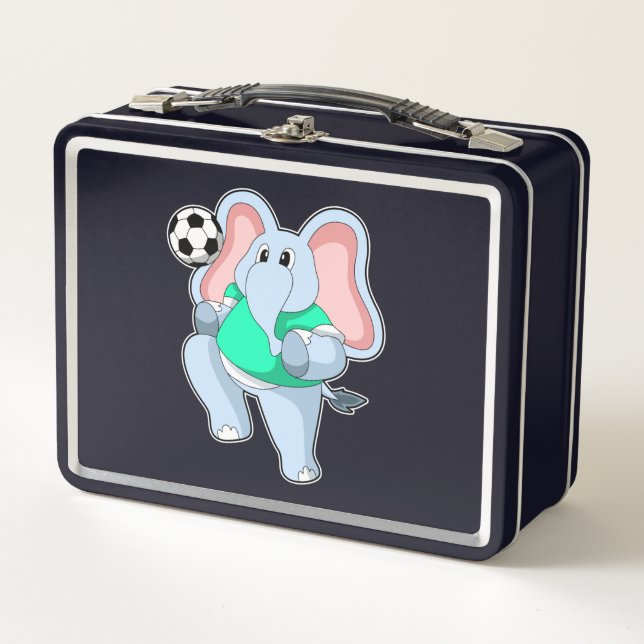 Elephant as Soccer player with Soccer.PNG Metal Lunch Box (Front)