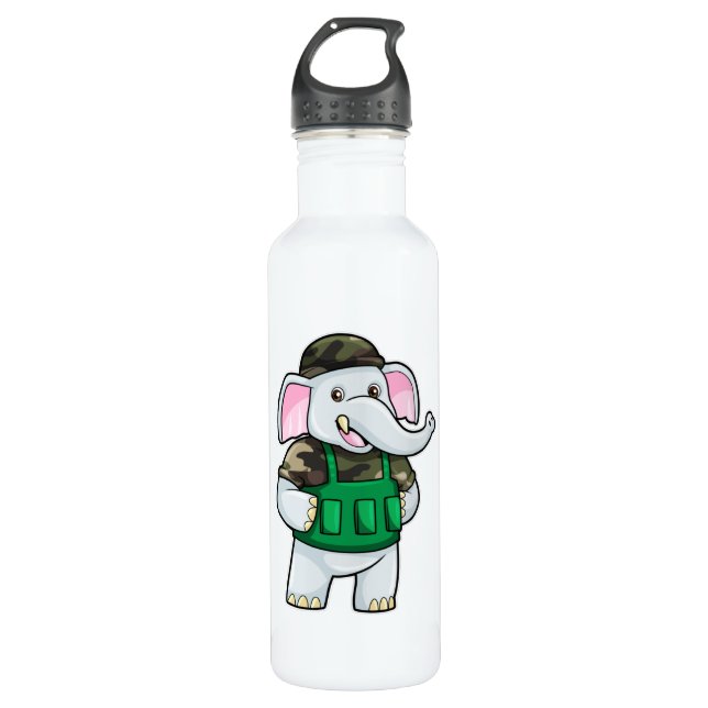 Elephant as Soldier with Uniform & Helmet 710 Ml Water Bottle (Front)