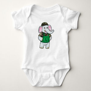 Elephant as Soldier with Uniform & Helmet Baby Bodysuit