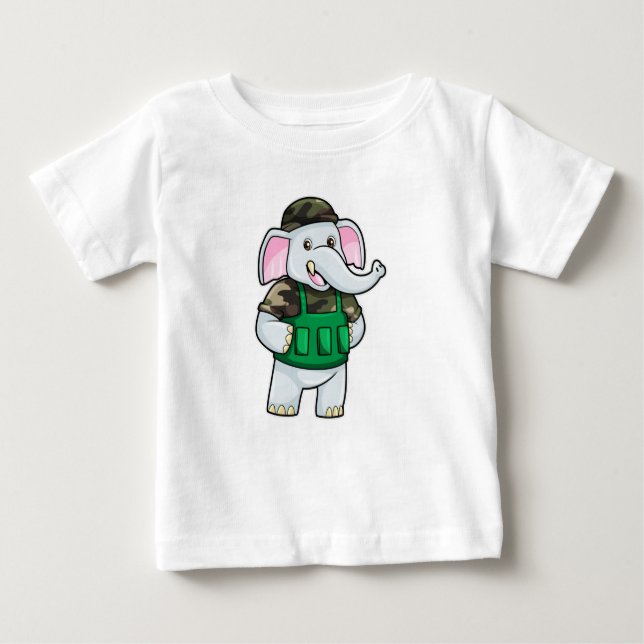 Elephant as Soldier with Uniform & Helmet Baby T-Shirt (Front)