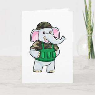 Elephant as Soldier with Uniform & Helmet Card