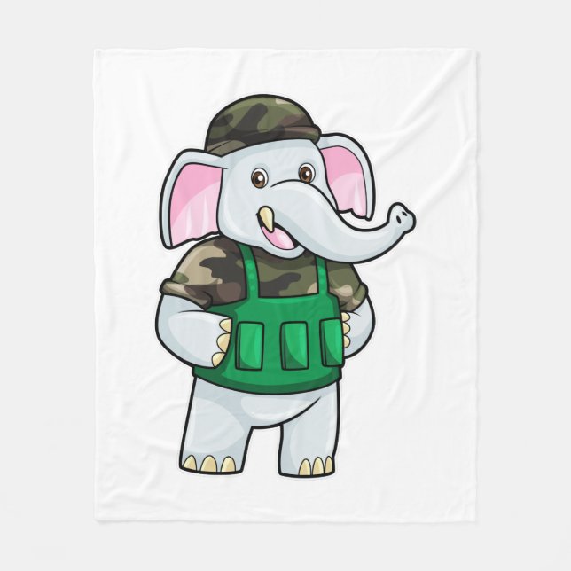 Elephant as Soldier with Uniform & Helmet Fleece Blanket (Front)