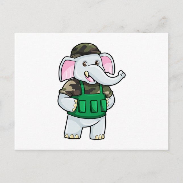 Elephant as Soldier with Uniform & Helmet Postcard (Front)