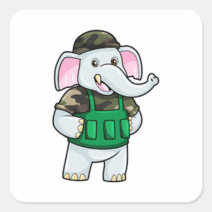 Elephant as Soldier with Uniform & Helmet Square Sticker