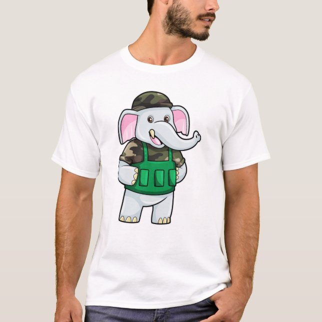 Elephant as Soldier with Uniform & Helmet T-Shirt (Front)