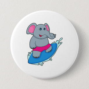 Elephant as Surfer with Surfboard 7.5 Cm Round Badge