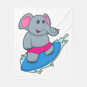 Elephant as Surfer with Surfboard Fleece Blanket