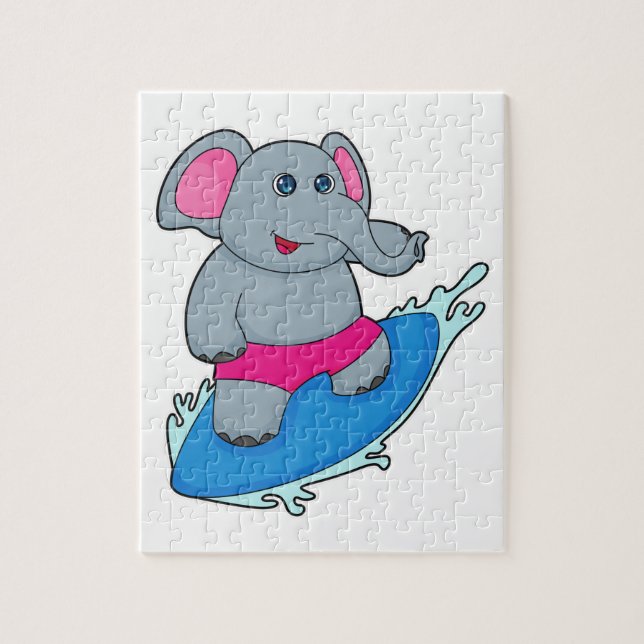 Elephant as Surfer with Surfboard Jigsaw Puzzle (Vertical)