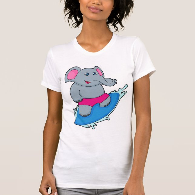 Elephant as Surfer with Surfboard T-Shirt (Front)