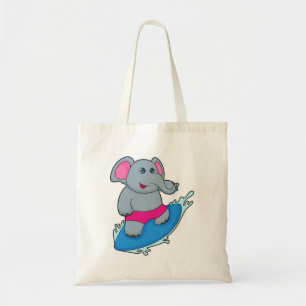 Elephant as Surfer with Surfboard Tote Bag