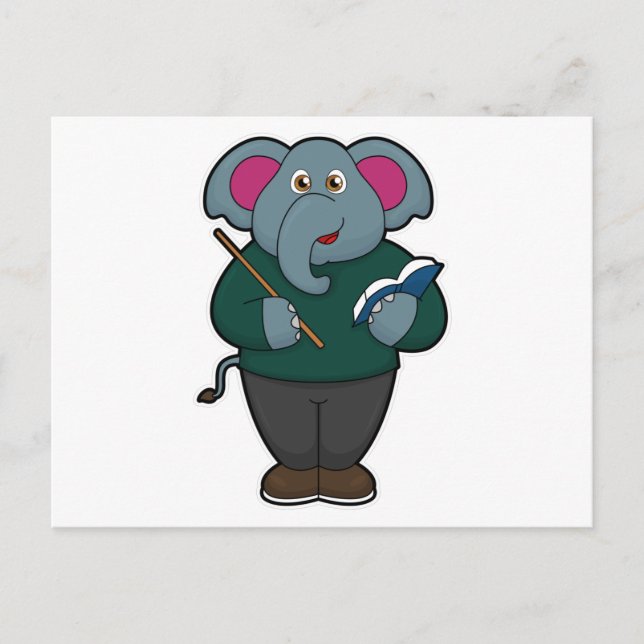 Elephant as Teacher with Book & Pointer Postcard (Front)
