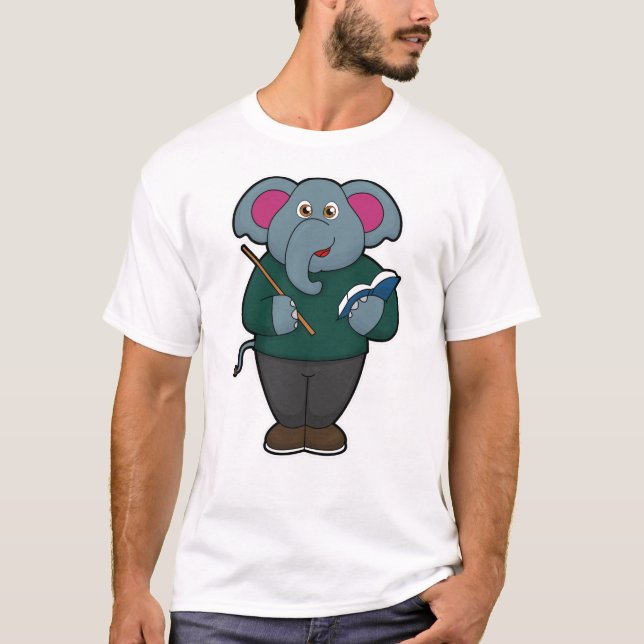Elephant as Teacher with Book & Pointer T-Shirt (Front)