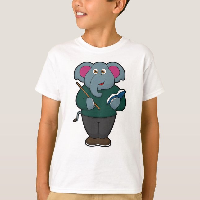 Elephant as Teacher with Book & Pointer T-Shirt (Front)