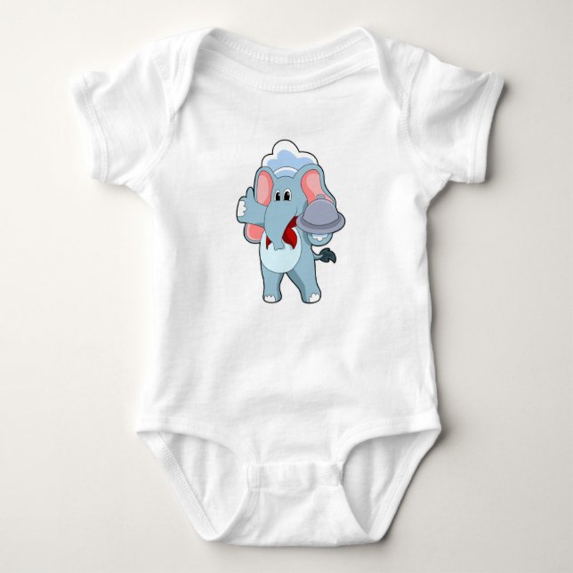 Elephant as Waiter with Platter Baby Bodysuit (Front)