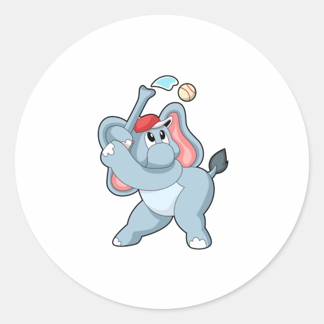Elephant at Baseball Classic Round Sticker (Front)