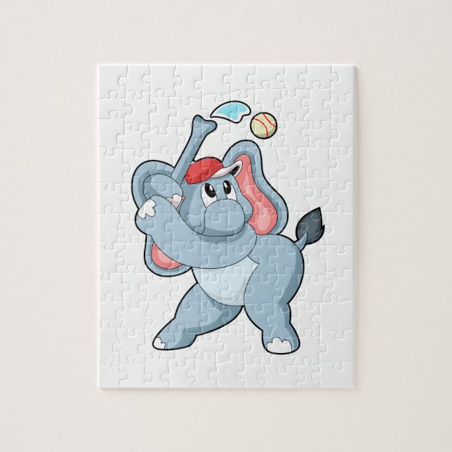 Elephant at Baseball Jigsaw Puzzle (Vertical)