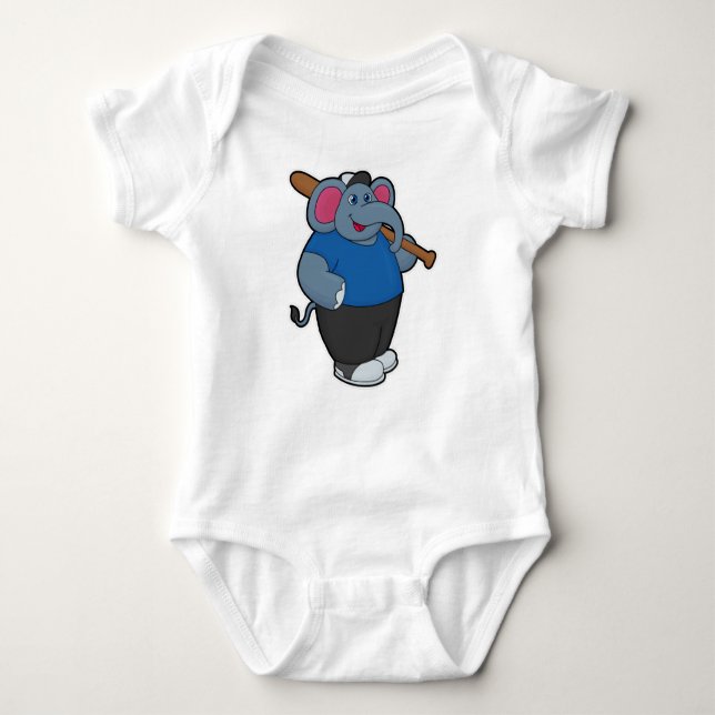 Elephant at Baseball with Baseball bat Baby Bodysuit (Front)