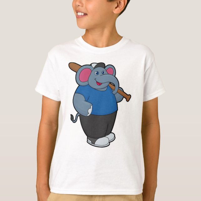 Elephant at Baseball with Baseball bat T-Shirt (Front)