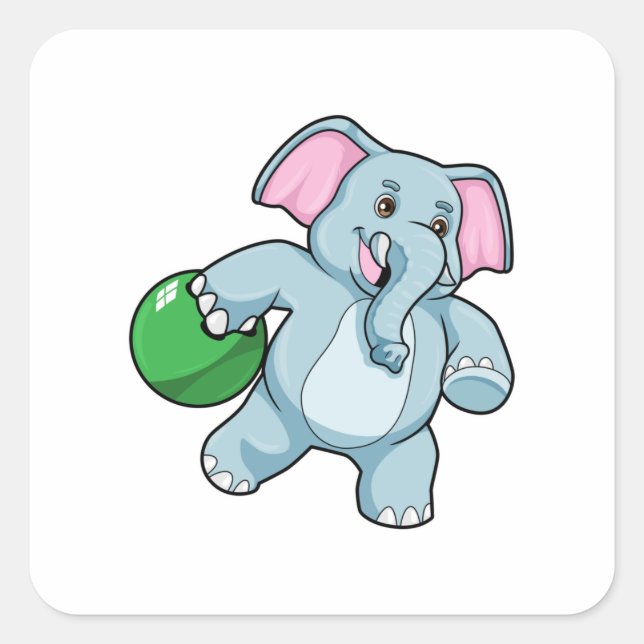 Elephant at Bowling with Bowling ball Square Sticker (Front)