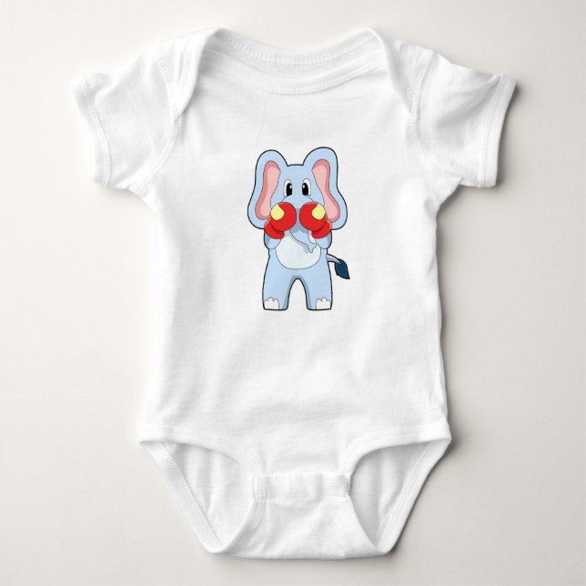 Elephant at Boxing with Boxing gloves Baby Bodysuit (Front)