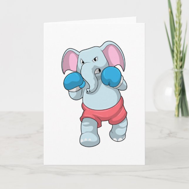 Elephant at Boxing with Boxing gloves Card (Front)