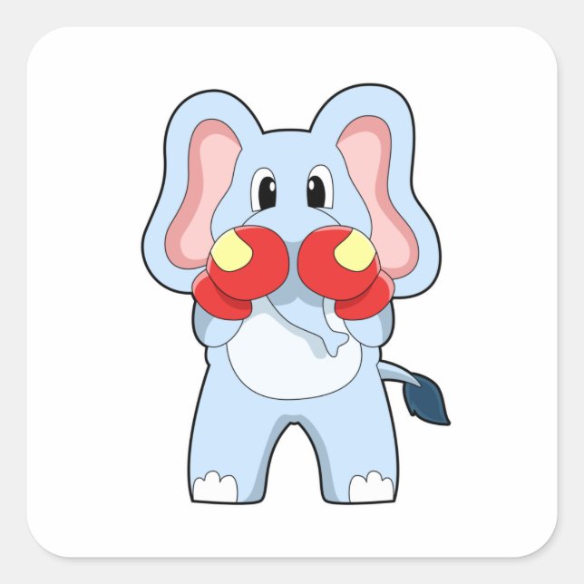 Elephant at Boxing with Boxing gloves Square Sticker (Front)