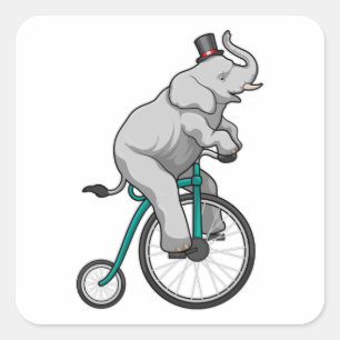 Elephant at Circus with Bicycle Square Sticker