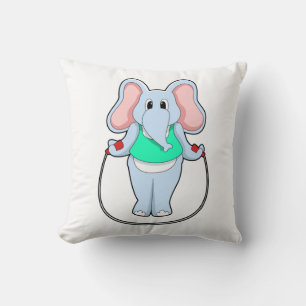 Elephant at Fitness with Skipping rope.PNG Cushion
