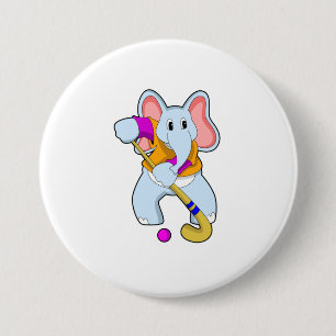 Elephant at Hockey with Hockey bat 7.5 Cm Round Badge