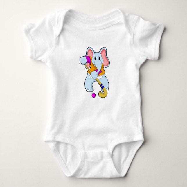 Elephant at Hockey with Hockey bat Baby Bodysuit (Front)