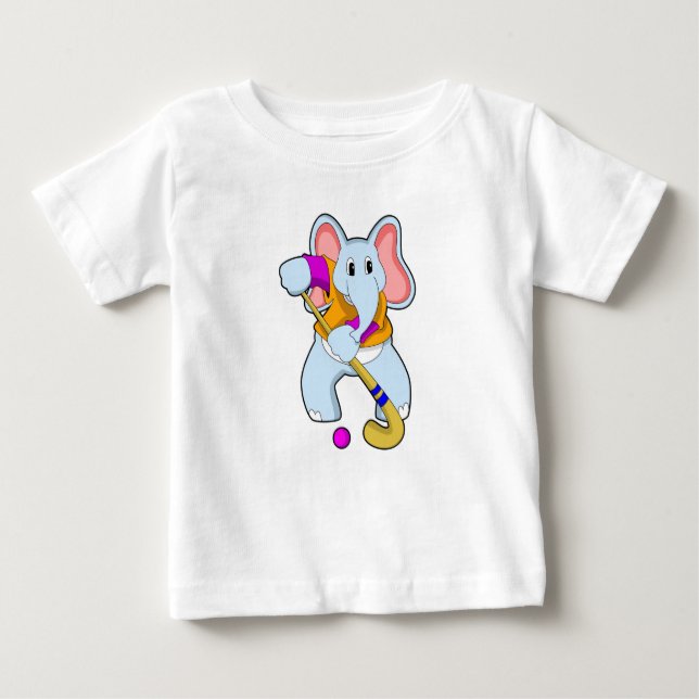 Elephant at Hockey with Hockey bat Baby T-Shirt (Front)