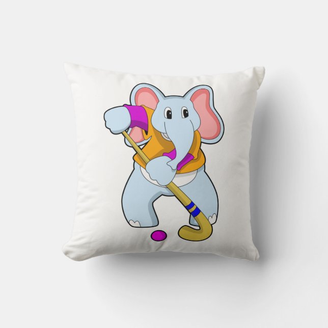 Elephant at Hockey with Hockey bat Cushion (Front)