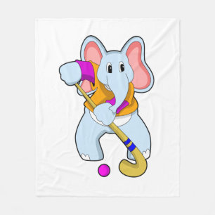 Elephant at Hockey with Hockey bat Fleece Blanket