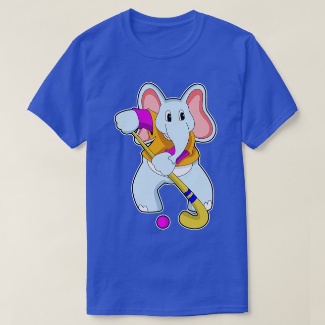 Elephant at Hockey with Hockey bat T-Shirt (Design Front)