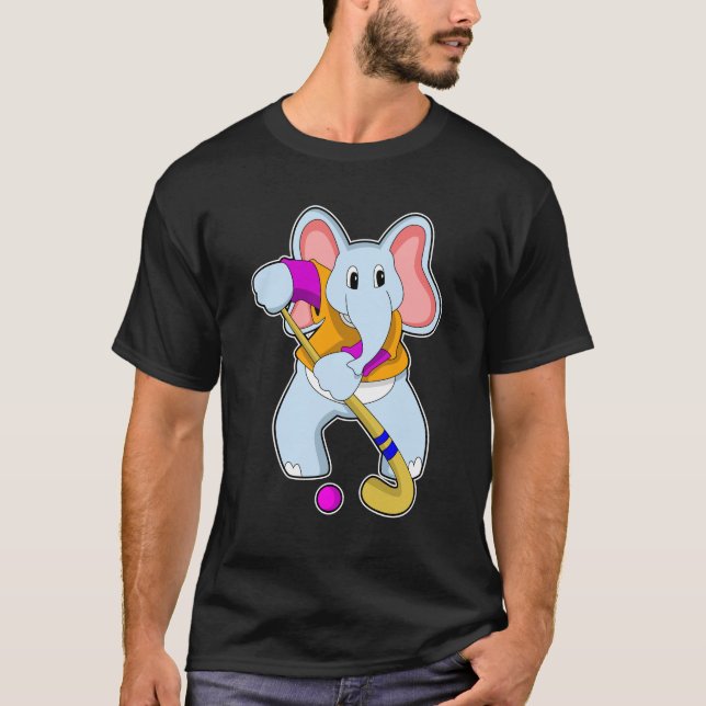 Elephant at Hockey with Hockey bat T-Shirt (Front)