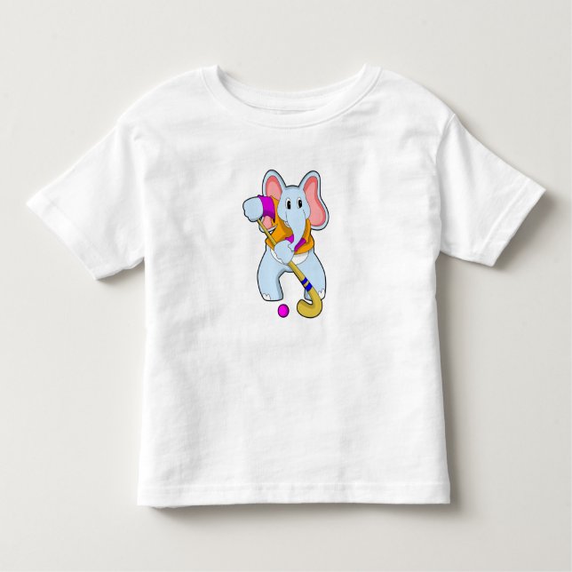 Elephant at Hockey with Hockey bat Toddler T-Shirt (Front)