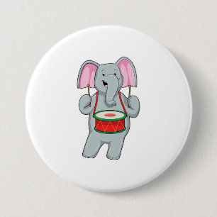 Elephant at Music with Drum 7.5 Cm Round Badge