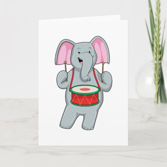 Elephant at Music with Drum Card (Front)