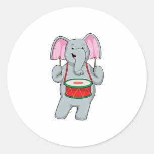 Elephant at Music with Drum Classic Round Sticker