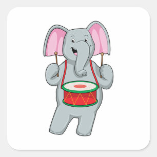 Elephant at Music with Drum Square Sticker