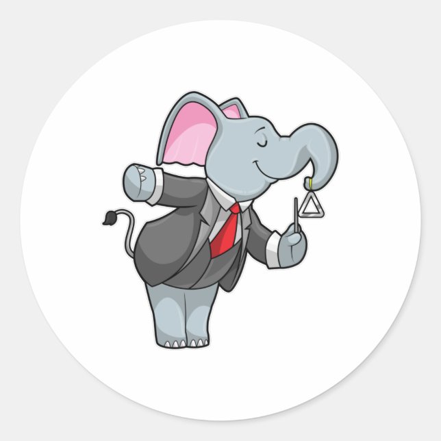 Elephant at Music with Triangle Classic Round Sticker (Front)