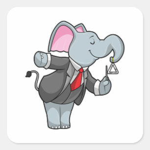 Elephant at Music with Triangle Square Sticker