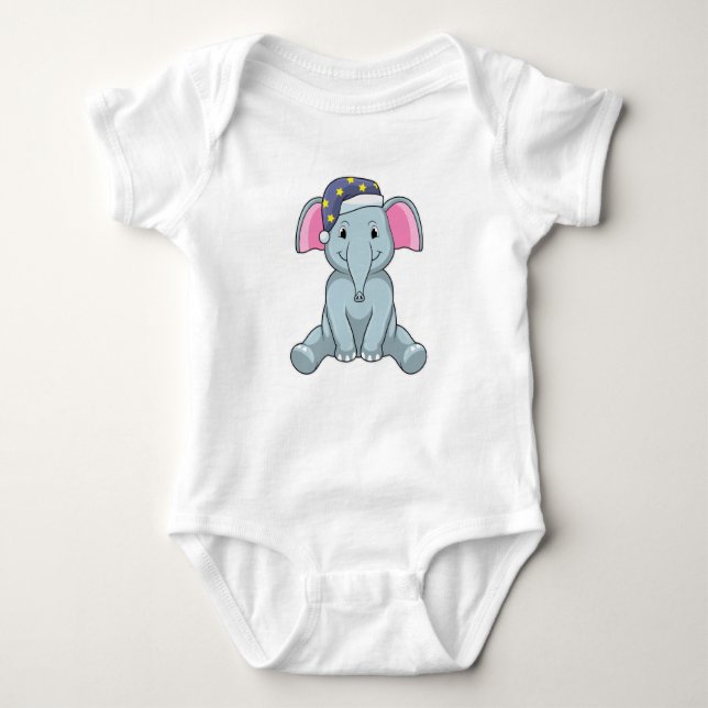 Elephant at Sleeping with Night cap Baby Bodysuit (Front)
