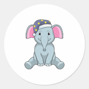 Elephant at Sleeping with Night cap Classic Round Sticker