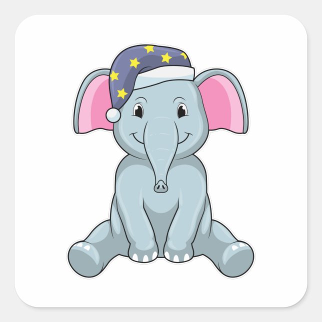 Elephant at Sleeping with Night cap Square Sticker (Front)