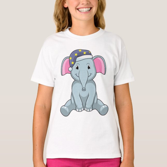 Elephant at Sleeping with Night cap T-Shirt (Front)