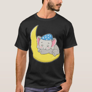 Elephant at Sleeping with Sleeping mask Moon T-Shirt